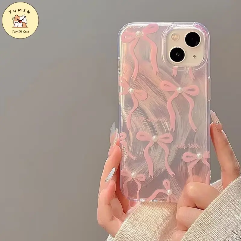 Sarung Ikat Mutiara Mewah Manis Lucu Untuk Perempuan Kompatibel Untuk IPhone 11 7Plus XR 11 13 15 14 12 Pro Max 8Plus X XS MAX 15 6S 6 Plus SE 2022 Sarung Lembut TPU Benang Bulu 0