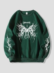 Sudadera con estampado de mariposas y cruces de estilo gótico para hombre, jersey de cuello redondo de manga larga suave y cómodo informal de ajuste regular para uso diario, top de moda para hombre para otoño e invierno, sudadera con capucha