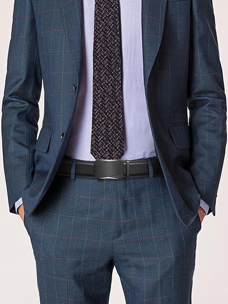 Product Introduction of Men's Minimalist Casual Plain Color Automatic Buckle Belt, Fashion PU Leather Belt for Business & Leisure, Trendy All-match & Exquisite Belt for Birthday Gift 3