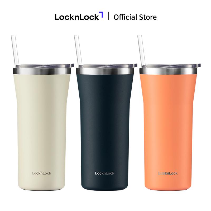  Bình giữ nhiệt LocknLock LHC4325 Daily Essential tumbler 870ml - Thép không gỉ kèm ống hút và cọ rửa Nắp trong suốt 