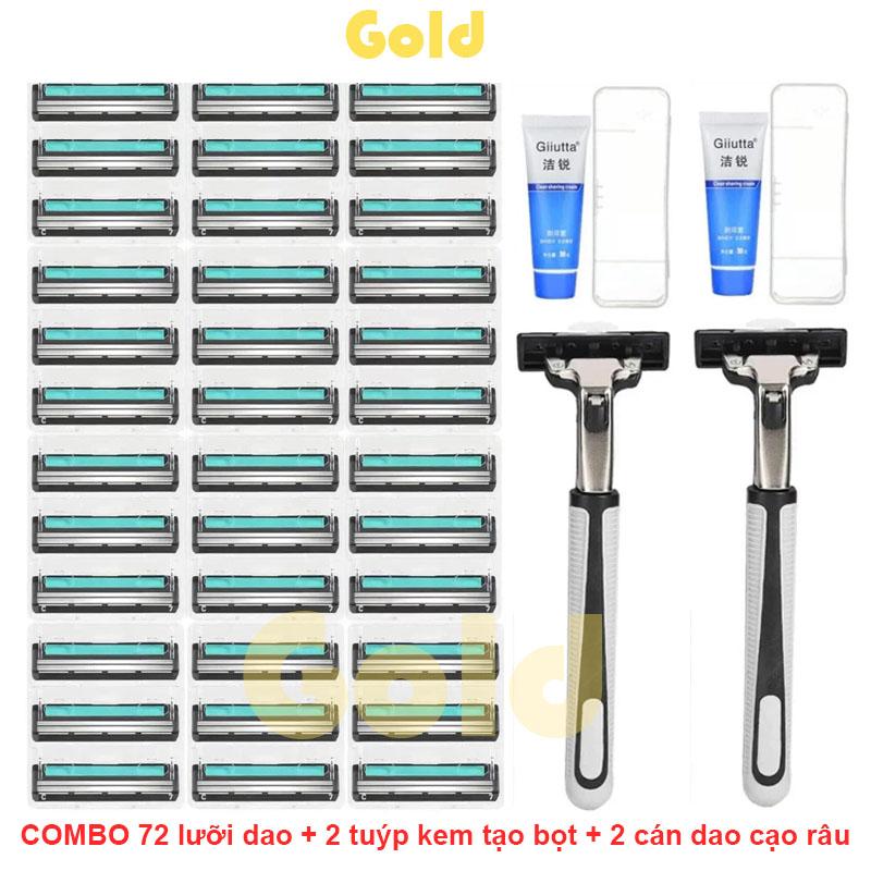 DAO CẠO RÂU LƯỠI KÉP - Bộ 72 lưỡi cạo râu lưỡi kép, 2 tay cầm và 2 lọ kem tạo bọt tặng kèm
