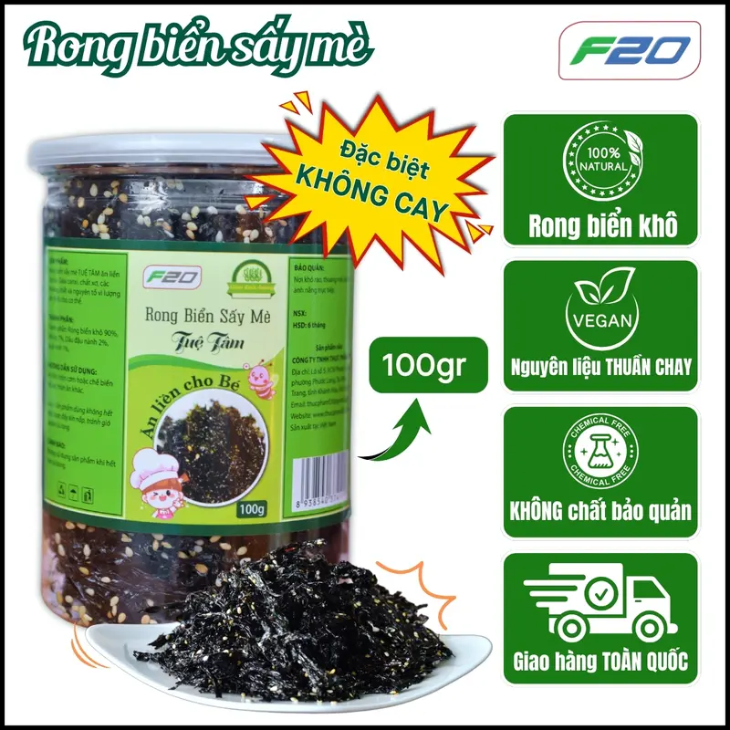 {COMBO 2 HŨ} Rong Biển Sấy Mè KHÔNG CAY - Dùng ăn liền, trộn cơm, ăn vặt, ăn chay 8