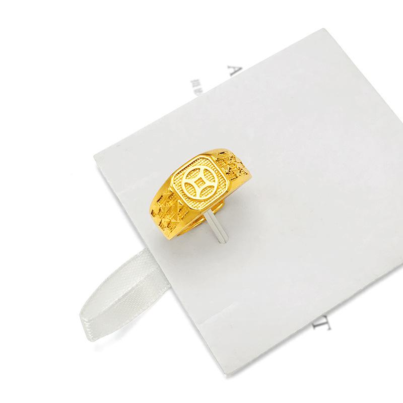 Product Introduction of Vietnam Placer Gold Ring Men's Fufa Fortune Dragon Word Live Mouth Ring Gold Plated Gilded Female Gem Mahjong Couple's Ring 24