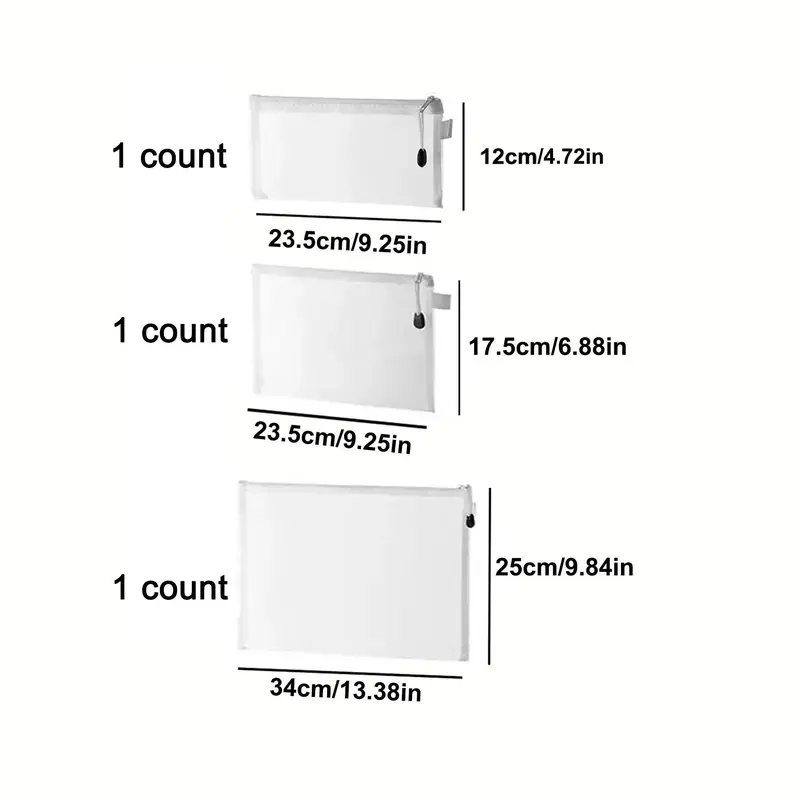Clear Zipper Storage Bag, 3pcs/set Transparent Mesh Drawer Organizers Bag, Office Stationery & Supplies 1
