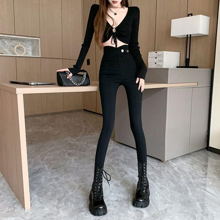 Quần Legging, Phổ Biến Mới, Dành Cho Nữ, Cạp Cao, Ôm Sát, Co Giãn, Eo Chéo, Mỏng Vừa Vặn, Thích Hợp Cho Mùa Xuân Và Mùa Hè, Quần Dài Mỏng, 2024 4