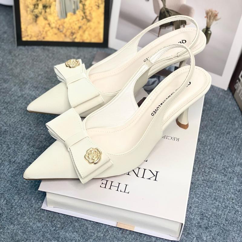 ML_shoes Cao gót phối Nơ kép gắn hoa trà full hộp thời trang dễ phối đồ đi êm chân Nữ DéP GiàY