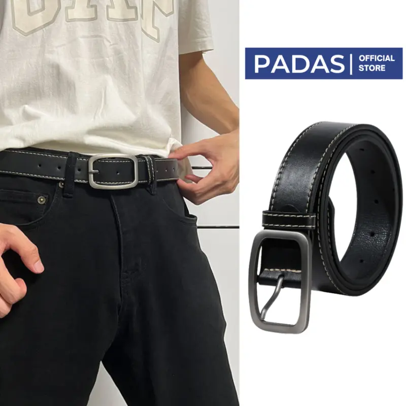 Thắt lưng khoá cài nam nữ dây nịt da thời trang Hàn Quốc dây lưng 3.3cm màu đen quà tặng cho nam PADAS MENSWEAR 0