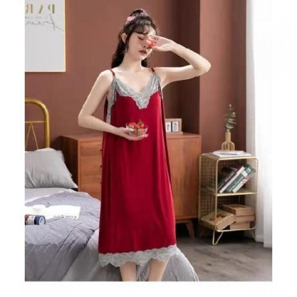 Đồ Ngủ Ren Nữ, Ngoại Cỡ Ngoại Cỡ 150Kg, Tay Ngắn, Quần Áo Ngủ Mùa Hè, Váy Dài Trung Bình Đồ Ngủ, Váy Mặc Nhà, Trang Phục Đi Chơi 1