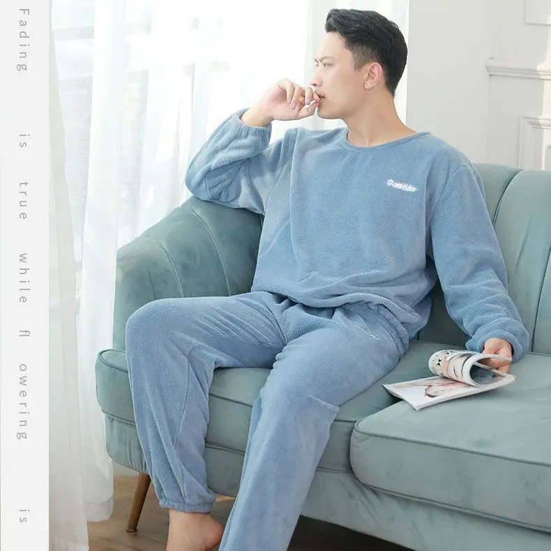 Bộ Đồ Nam, Bộ Sưu Tập Mùa Đông, Đồ Ngủ Nhung San Hô, Quần Áo Giữ Nhiệt Dài Tay, Lót Lông Cừu, Dày Dặn, Quần Ấm Áp, Thích Hợp Cho Mùa Thu Và Mùa Đông, Phong Cách Cặp Đôi 3