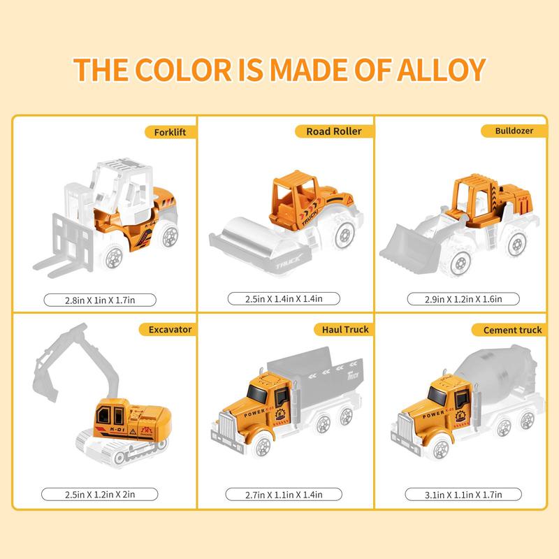 Product Introduction of 7 in 1 Alloy Engineering Car Toy, 1 Set Construction Vehicle Toy with Game Mat, Funny Truck Toy Gift Bundle for Kids, Birthday Gifts Ideas 7