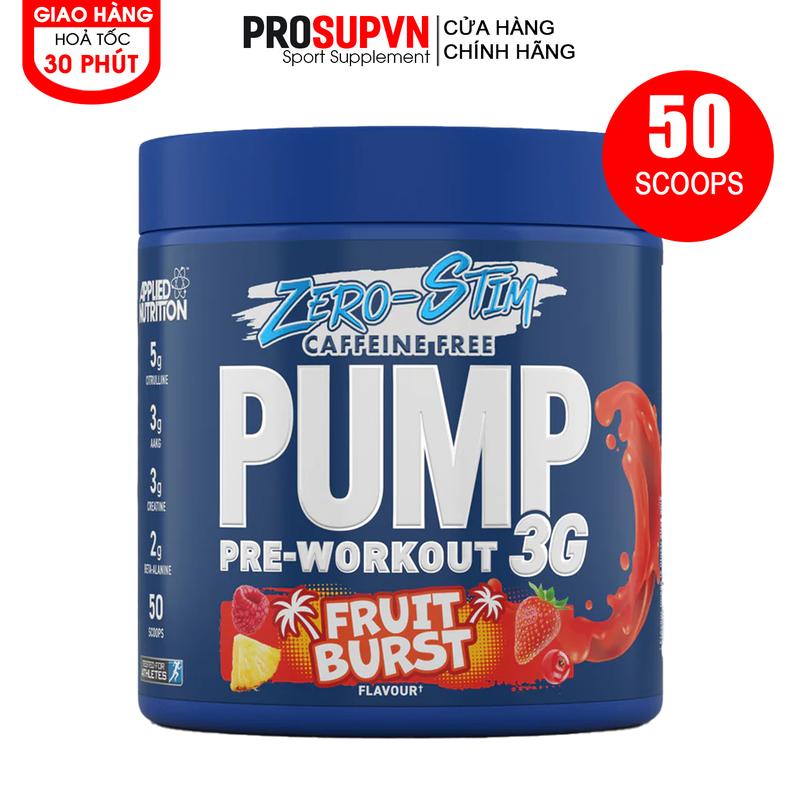 Applied Nutrition Pump 3G Zero Stim - Không Cafein Pre Workout (375g) 50 Scoops 0