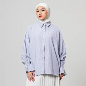 ( Dope and Adapt ) - Lily Shirt | Baju Wanita Salur Stripe Kemeja Katun LD Jumbo | Atasan Wanita Kasual Kantoran