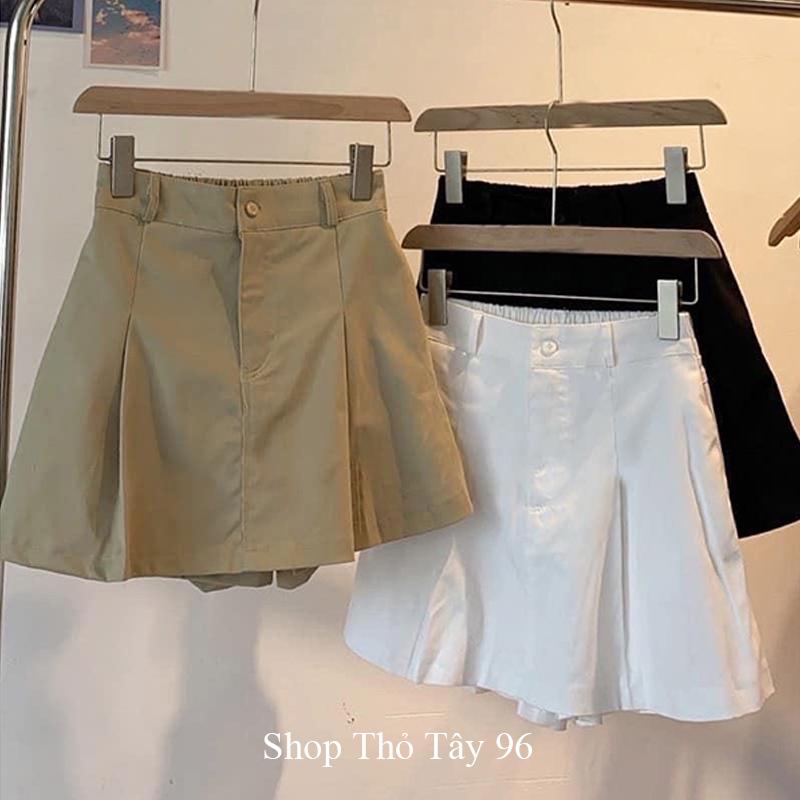 Quần giả váy Kaki lưng chun thun sau ống rộng dáng lỡ chữ A xòe cạp cao sang chảnh có quần lót trong mặc đi học công sở biển hẹn hò tiệc xinh