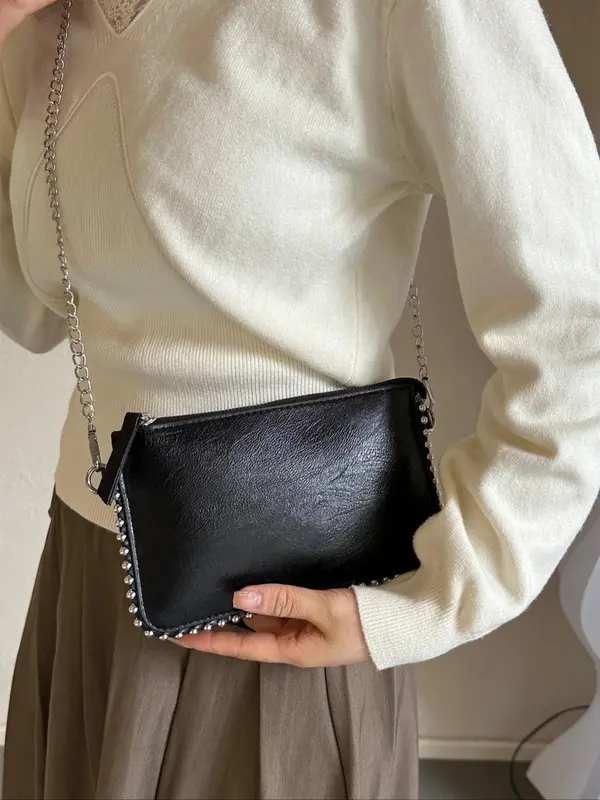 Women's Studded Decorated Crossbody Bag, Fashionable Solid Color Shoulder Bag for Daily Used, Casual Trendy Versatile High-quality Daily Commuting Bag, Ladies Purse 8