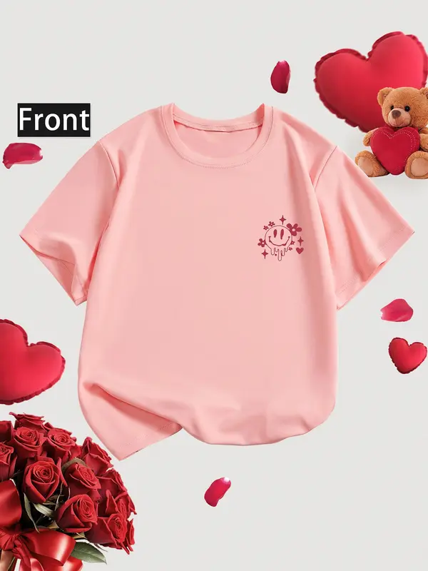 Toddler Girl's Cartoon & Letter Print Round Neck Tee, Fashion Casual Crew Neck Short Sleeve T-Shirt for Daily Outdoor Wear, Kids Clothing for All Seasons 5