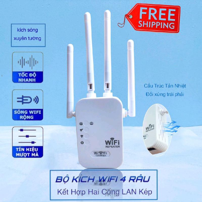 Bộ Mở Rộng Sóng Wifi Tốc Độ Tối Đa 1200Mbps 4 Râu Phát Sóng Xuyên Tường Và 2 Cổng Mạng LAN Phù Hợp Cho Hộ Gia Đình modem cục di vn wifi ac