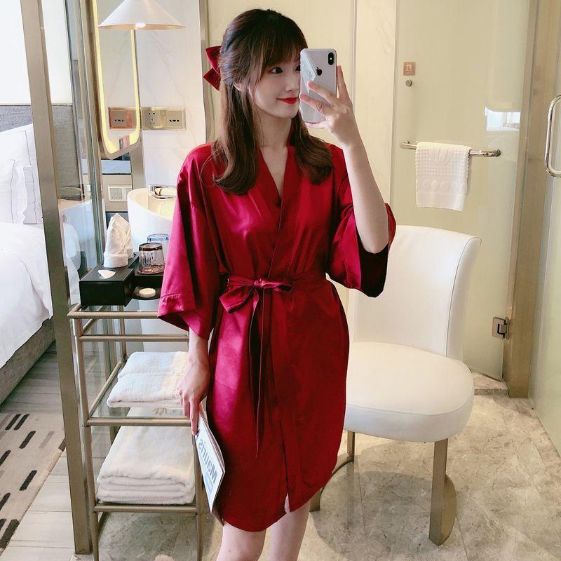 Áo Choàng Lụa Lạnh Mùa Hè, Bộ Sưu Tập 2024, Áo Choàng Tắm Khách Sạn, Áo Choàng Ngủ Buổi Sáng Bằng Lụa, Dáng Rộng, Phù Dâu, Phụ Nữ Gợi Cảm, Đồ Mặc Nhà Mỏng 1