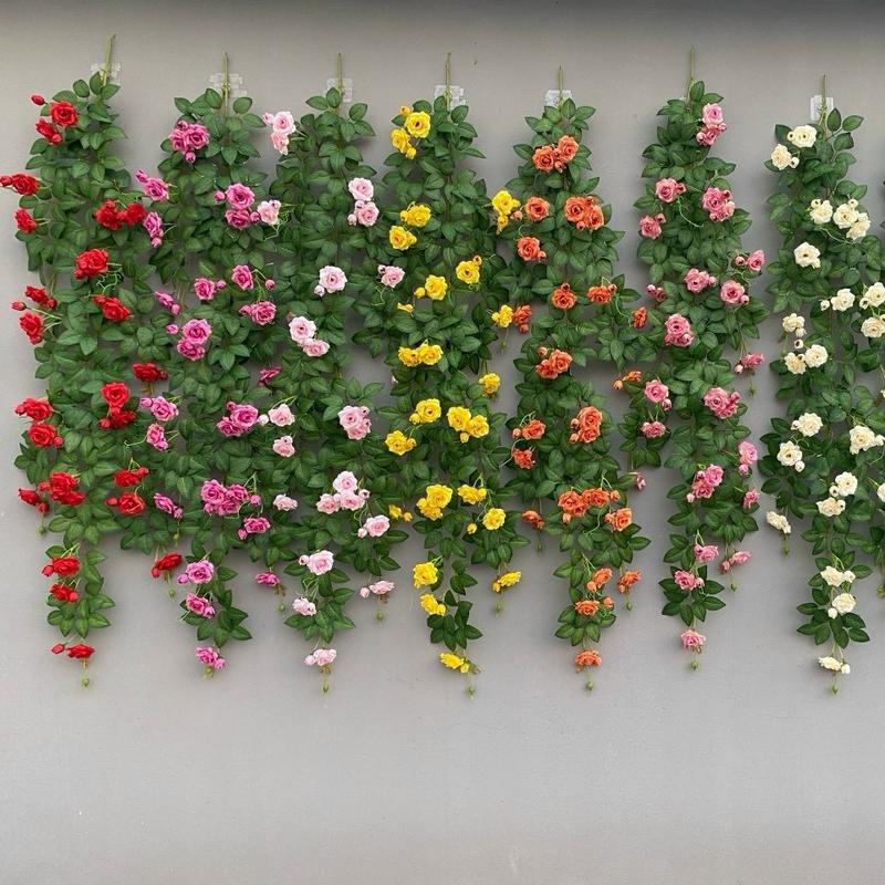 Dây hồng leo giả, dây hồng ngoại rose leo dài 1m5, có 24 bông hoa, 26 nụ hoa, dây hồng trang trí mảng tường,ban công,cửa sổ, decor,trang trí Decor Phòng Trang Trí Nhà Decor Bàn Flower