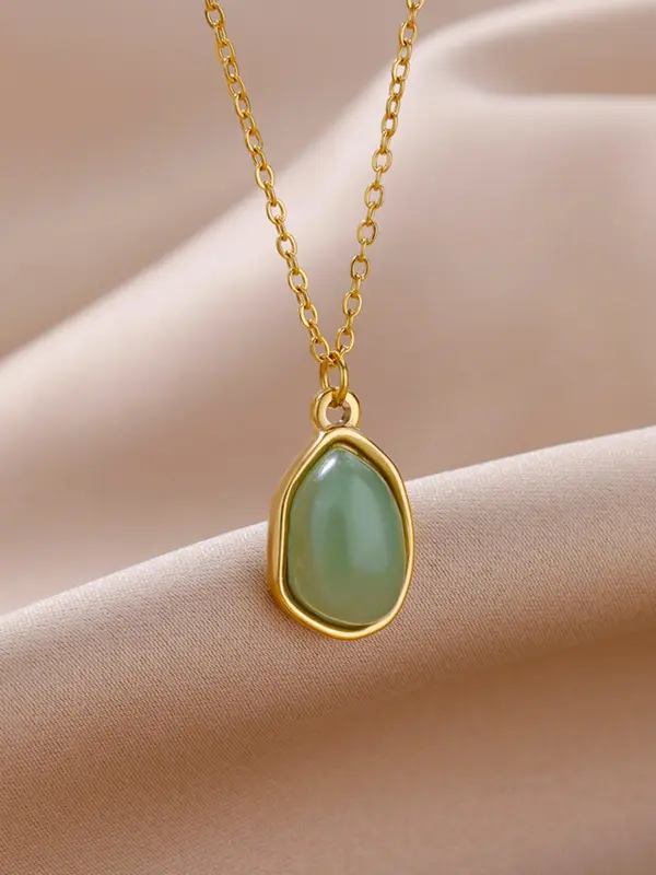 Women's Simple Style Artificial Gemstone Decorated Necklace with Geometric Pendant Design, Elegant Trendy Pendant Necklace For Daily & Party As Gift Without Box 2