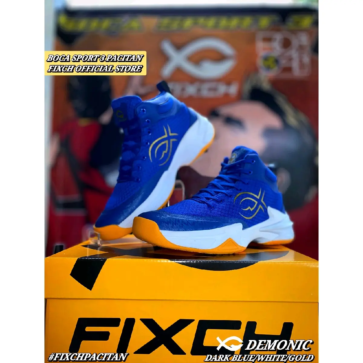 Sepatu Voli Fixch Demonic New Dark Blue/White/Gold Ori