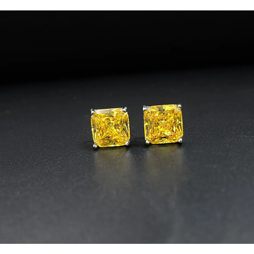 TopKiss Vintage Style Square Synthetic Yellow Diamond Stud Earrings - Exquisite European and American Jewelry with Colored Gemstones