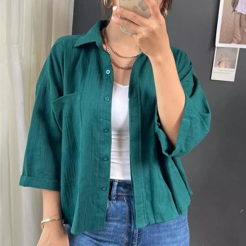 Kemeja Linen Wanita / Atasan Wanita Korean Style / COZIE TOP KEMEJA LINEN /   Blouse Korea Polos 120 Baju Crinkle Kancing Panjang Flowy Mewah 6