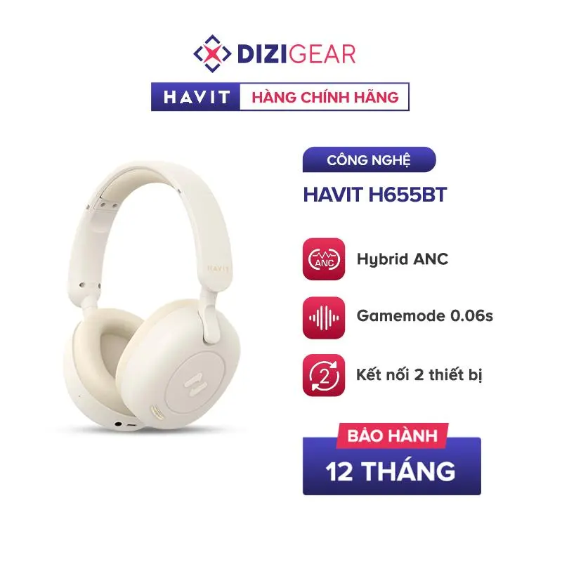 Tai Nghe Headphone Bluetooth HAVIT H655BT, BT 5.3, Chống Ồn Chủ Động ANC, Gamemode 60ms, Nghe Đến 65H - Hàng Chính Hãng