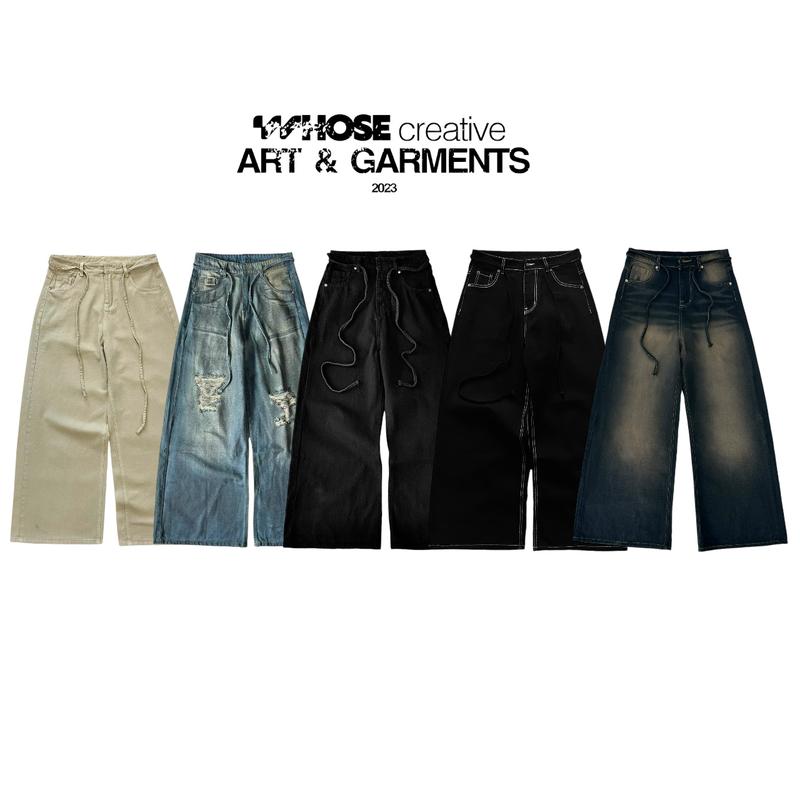 [MÀU MỚI] ALL JEANS LOOSE PLEAT - Full màu quần form ống siêu rộng kèm dây Whose Studio