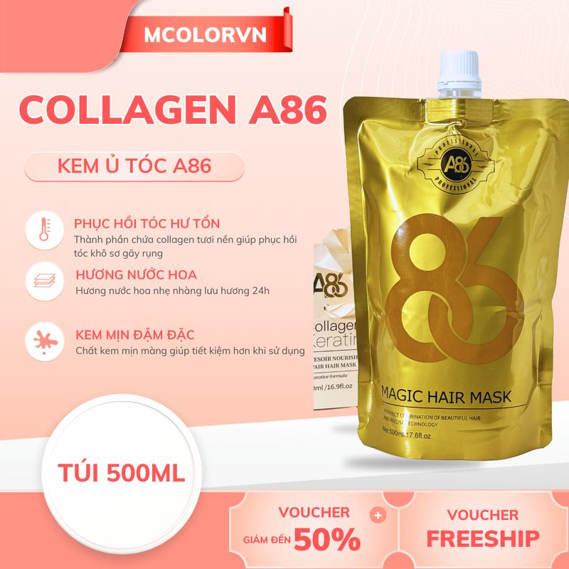  Collagen tươi A86 hương nước hoa hấp phục hồi tóc siêu mềm mượt túi 500ml 