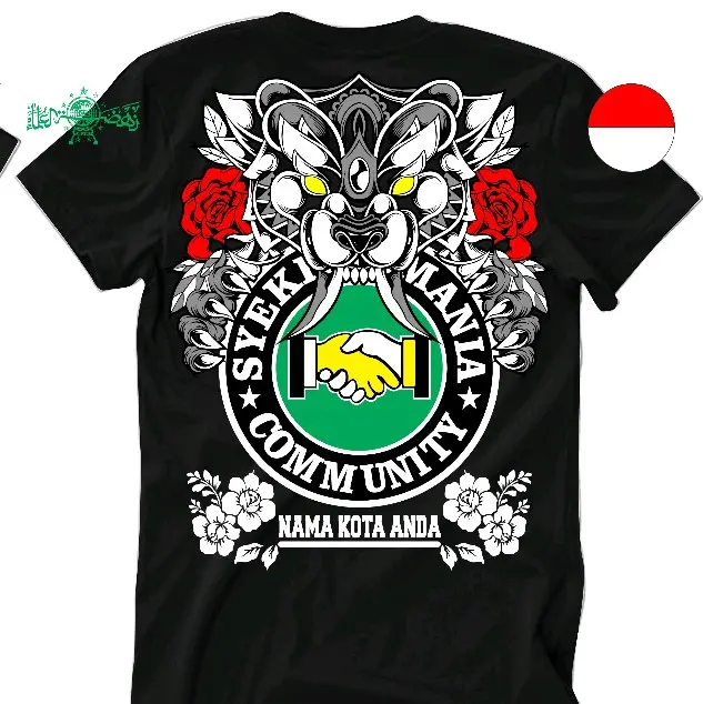 KAOS SYEKHERMANIA COMMUNITY KAOS PENIKMAT SHOLAWAT DISTRO MURAH KAOS CUSTOM KAOS PECINTA HABIB SYECH Combed Lembut Tebal Pria 1
