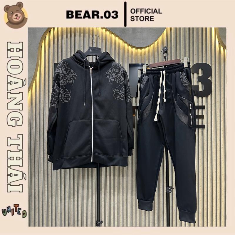 ÁO HOODEI ZIP IN NỔI MIX VỚI QUẦN VÁ DA NAM Hoodie Menswear Dài Tay BD: 513