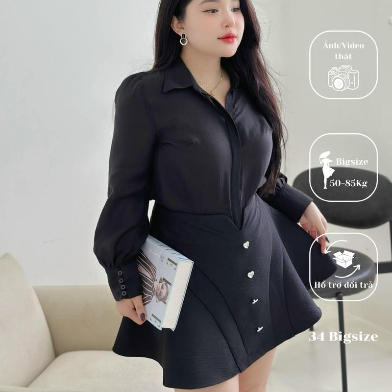  Set bộ bigsize cổ sơ mi 34DB022 34 Bigsize set bộ đi tiệc đẹp sang chảnh dáng A trẻ trung cho nữ 