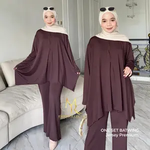 Lini Oneset Batwing Celana Cutbray Setelan Wanita Jumbo Spandex Jersey Premium Mahogany- Emradaily