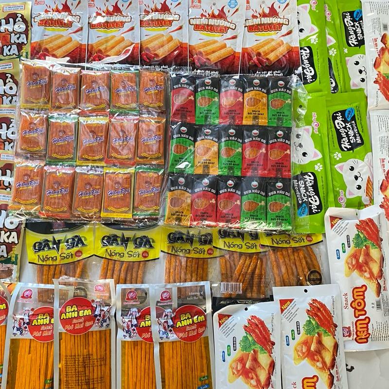 combo 150 món ăn vặt cay cay: 60 sanck đùi  bò dưa hấu 60 sanck hằng đại, 5  nem nướng phên,sanck hằng đại mèo yêu cá5, 5 nem tôm, 5phô mai que,5 gân gà ,5 hổ kaka  Thức Ăn ăn vặt  Cake bánh hạtdinhduong bộ bim