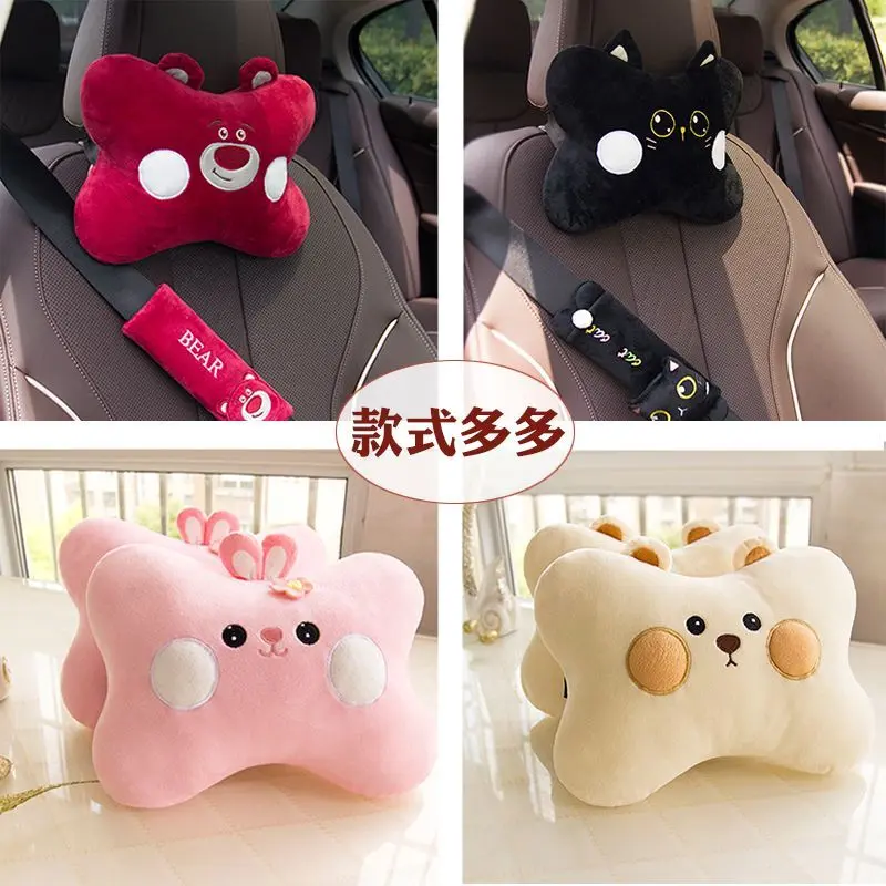 Tựa đầu ô tô, Đệm lưng ô tô, Hỗ trợ Cổ tựa lưng ghế, Thiết kế mèo đen hoạt hình dễ thương, Gối ô tô, Thích hợp cho tất cả các mùa
