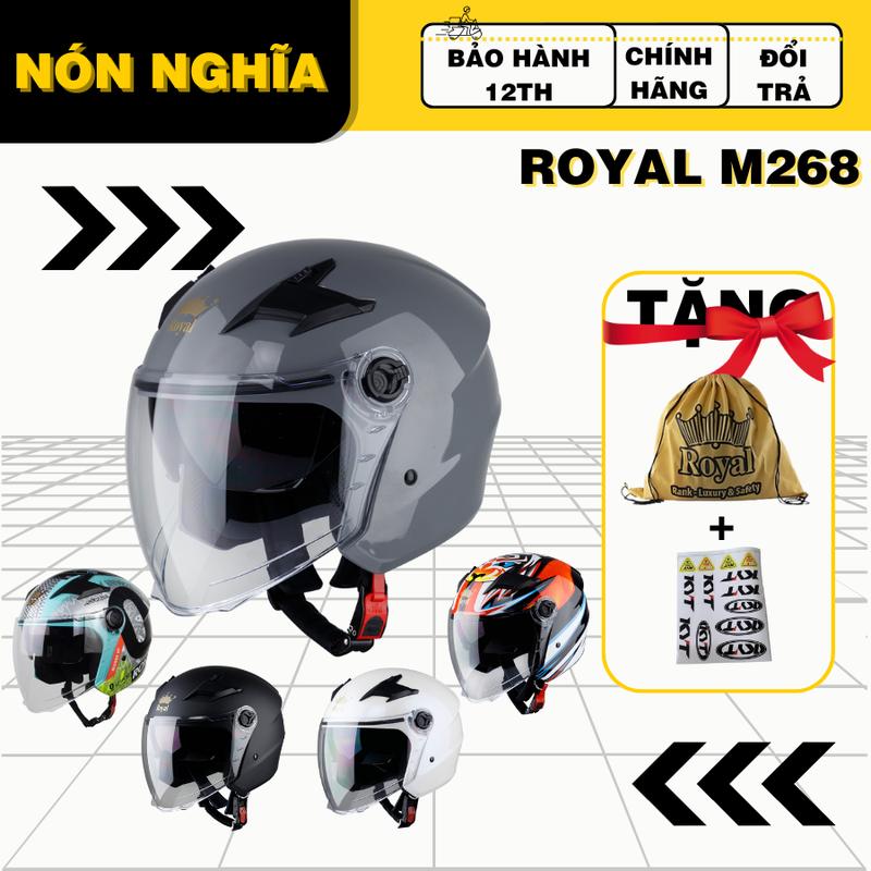   Combo mua 1 được 3  NÓN BẢO HIỂM ROYAL 2 KÍNH 3 4 M268 - NÓN ĐỦ MÀU TEM ĐI LÀM - ĐI CHƠI - ĐI PHƯỢT Helmet Tặng tem KYT + TÚI ROYAL 
