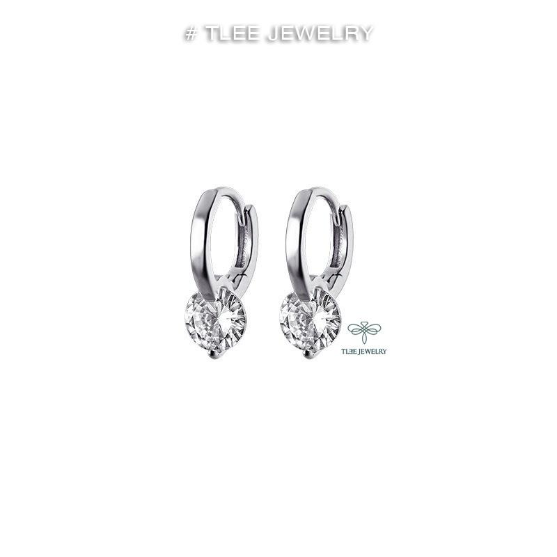 Bông tai bạc nữ TLEE mẫu khuyên tròn gắn nụ đá thanh lịch TLEE JEWELRY B0345