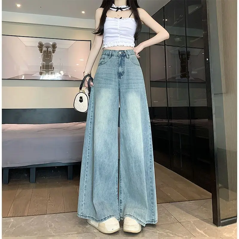 Quần Jean Ống Rộng Phong Cách Cổ Điển Màu Sáng, Dành Cho Nữ, Hàng Mới Về Mùa Đông, Cạp Cao Không Bó Sát, Dễ Phối Đồ Xếp Ly Bó Sát Quần Dài, Hợp Xu hướng, Bán Chạy