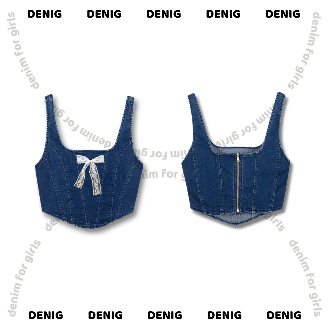 [TẶNG KÈM NƠ] Áo hai dây jean kiểu dáng corset phối khóa kim loại DENIG Top Denim