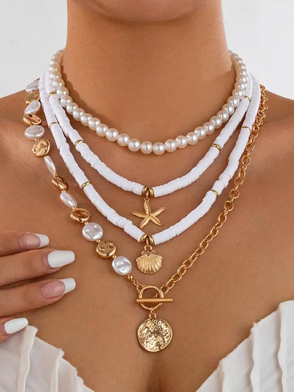 Shell & Starfish Design Necklace, Boho Style Necklace for Women for Party, Daily Decor, Trendy All-match & Exquisite Jewelry for Birthday Gift 0
