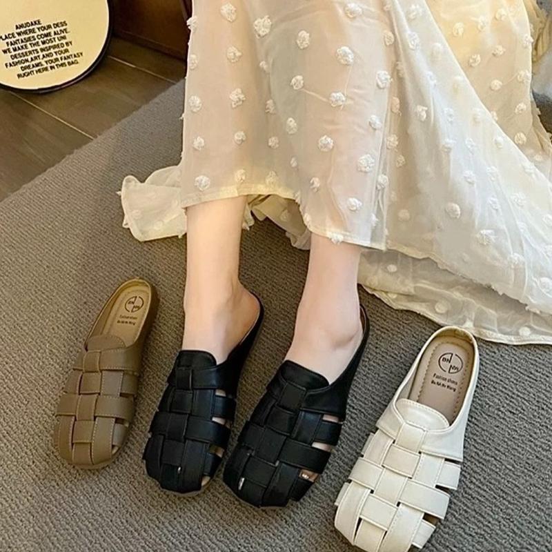 ISHOES - Giày Sục Nữ SU038 Mũi Tròn Quai Rọ Đan Ngang Đế Dẻo Phong Cách Thanh Lịch Quai Ngang