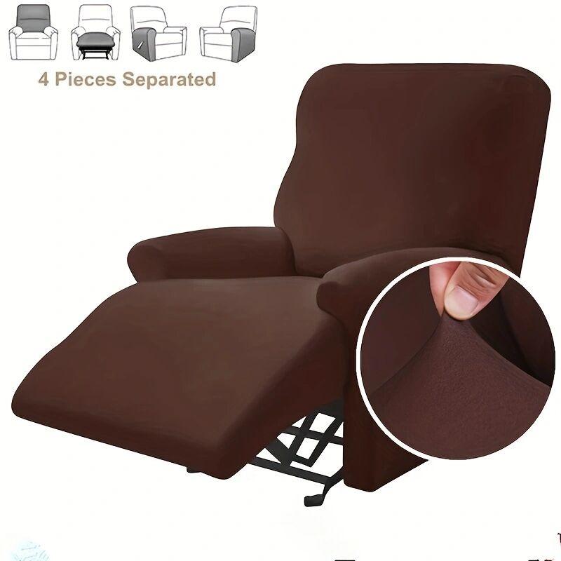 Solid Color Stretch Recliner Sofa Cover, 4pcs/set All-inclusive Dustproof Sofa Slipcover, Non-slip Sofa Protector for Living Room, Sofa Accessories, Home Decor, Home Essentials 7