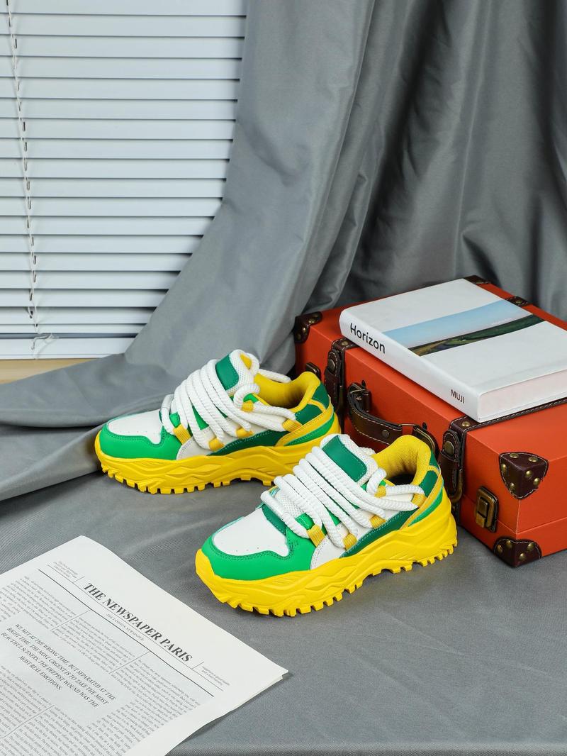 Product Introduction of Fashionable Colorblock Lace Up Low Top Sneakers, Casual Breathable Comfortable Sports Running Shoes, All-match Basic Shoes for Daily Wear 4