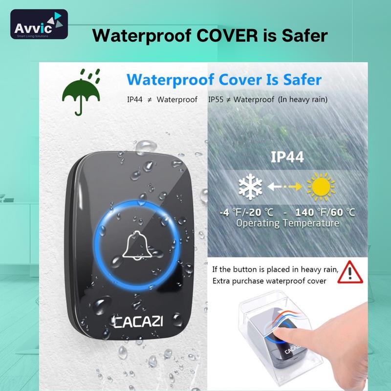 Avvic x CACAZI Wireless DoorBell Waterproof 1 Receiver 2 Transmitter Baterai Bel Black Pintu White Kotak 6