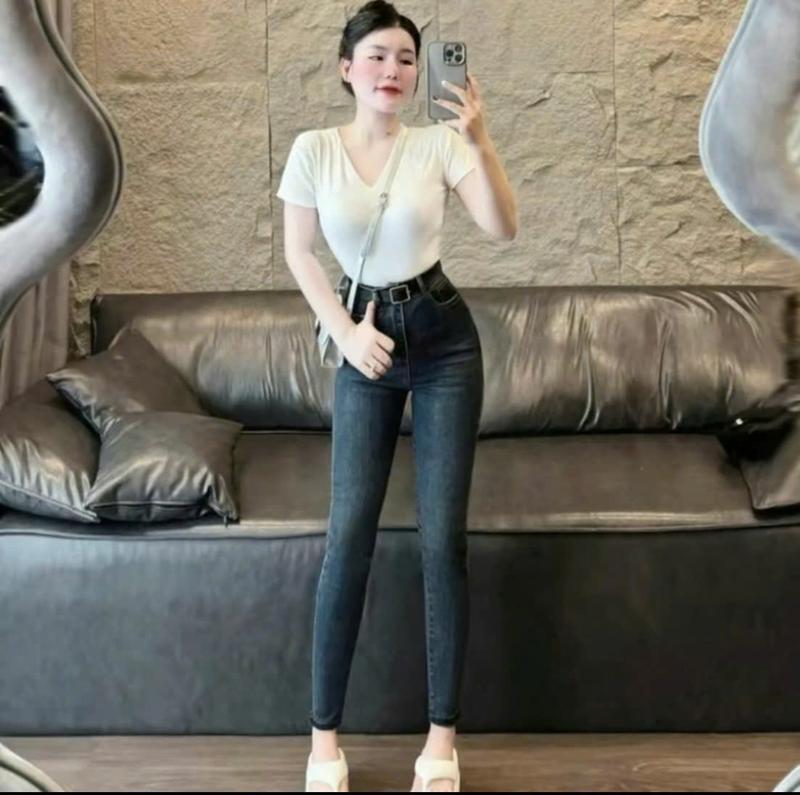 Quần jean nữ lưng cao dáng ôm gọn chất vải mềm co giãn tốt mẫu đẹp 2024 Women Pants Ong - xám đen Voi Kem 4