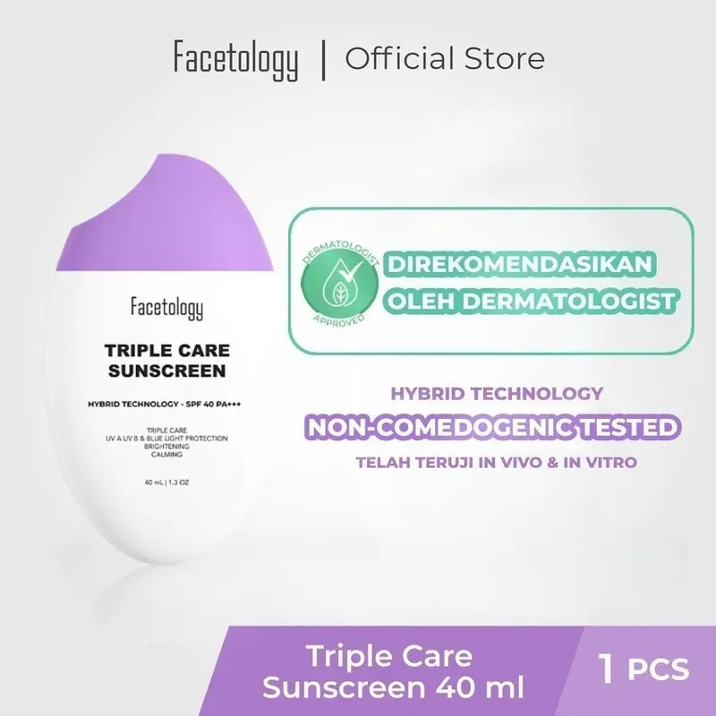 [BPOM] Facetology [NON COMEDOGENIC SUNSCREEN TESTED] Triple Care Sunscreen SPF 40 PA+++ 40ML / 100ML 1