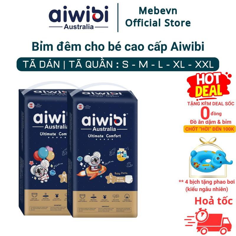 Bỉm đêm cho bé aiwibi Australia, bỉm cho bé cao cấp hot trend, siêu mỏng đủ size đến 72 miếng