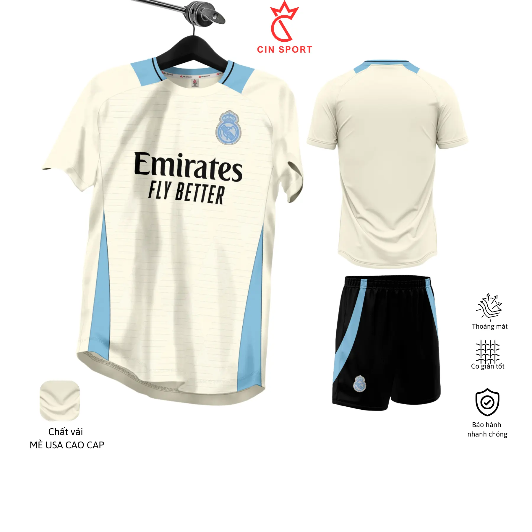 TOP QUẦN ÁO BÓNG ĐÁ, ÁO ĐÁ BANH REAL KEM CHẤT VẢI MÈ COOL USA CAO CẤP HỖ TRỢ THOÁNG KHÍ, CO GIẢN CAO. CIN SPORT Nam Thun Trang Phục