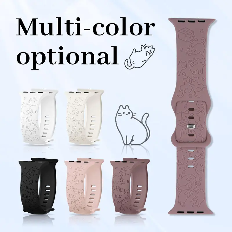 Cute Cat Pattern Engraved Silicone Watch Band, Soft Watch Band for iWatch Ultra Series SE 10 9 8 7 6 5 4 3 2 1, Smart Watch Accessories 3