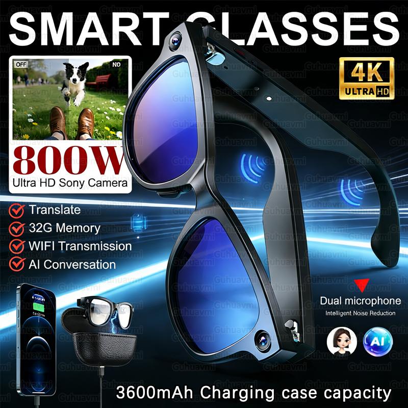 New 800W 4K HD Camera Smart Glasses Shooting Real-time Translation Sunglasses 32GB Memory 360° Sound with 3600mAh Charging Case - Image 8